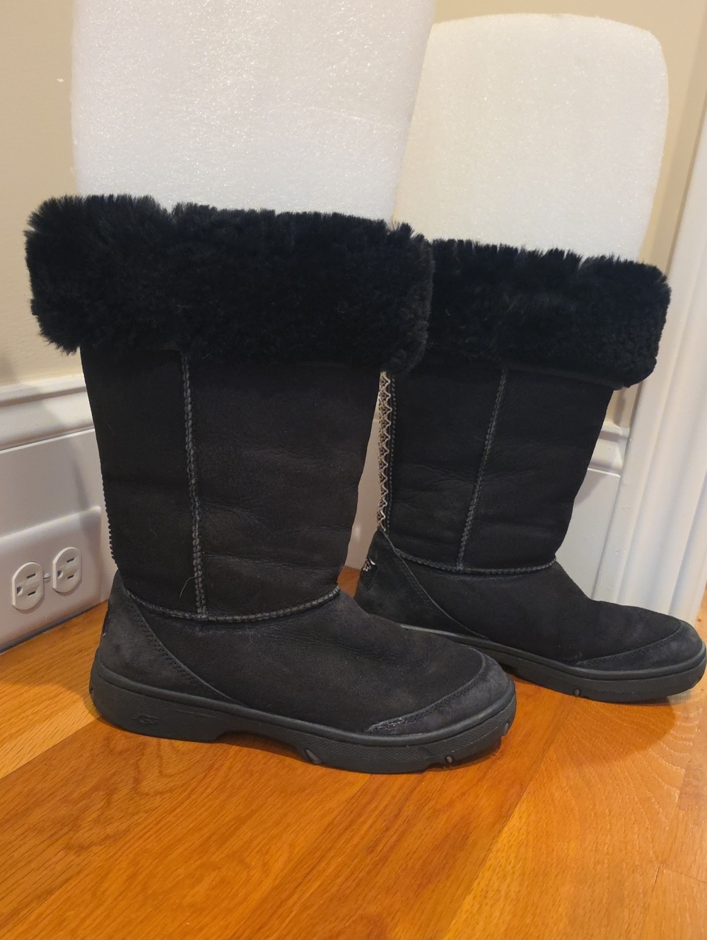UGG Tall Winter Boots In Black With Back Stitching